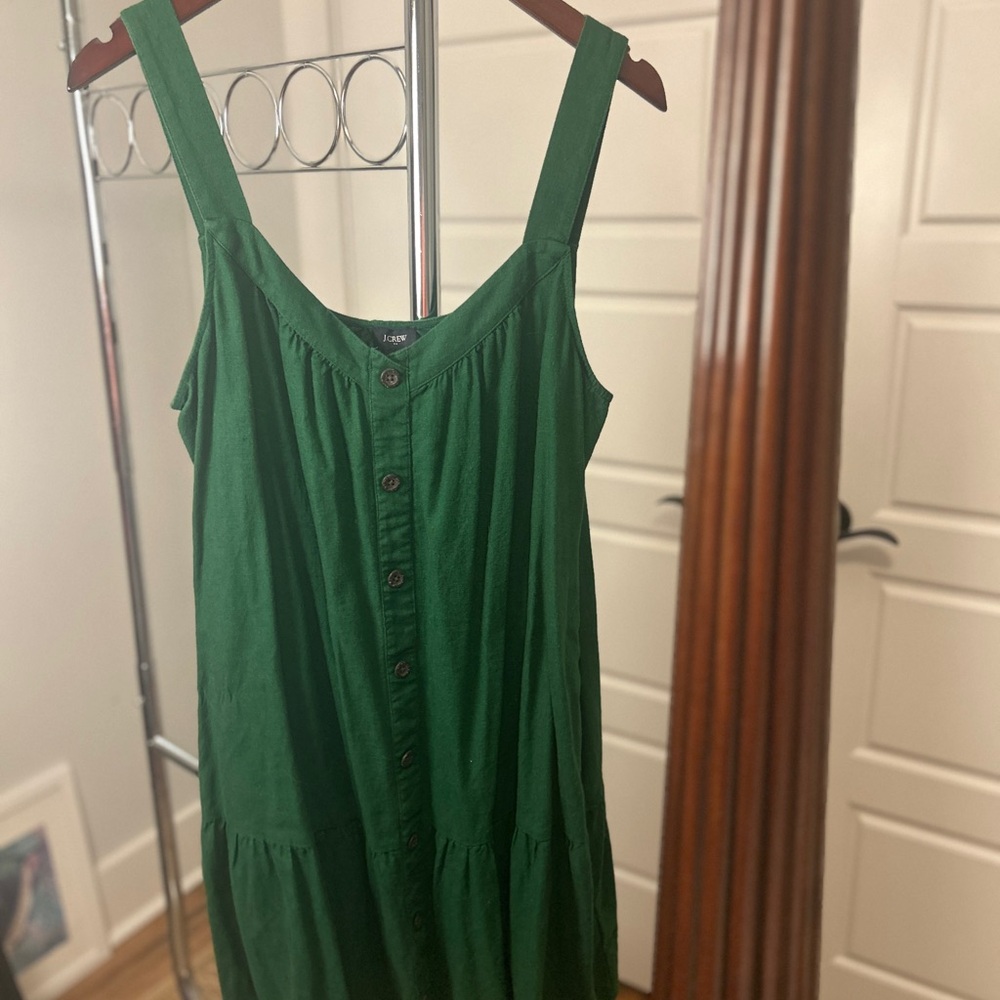 SIMPLE LINEN DARK GREEN JCREW SUNDRESS - Size 12- Great condition